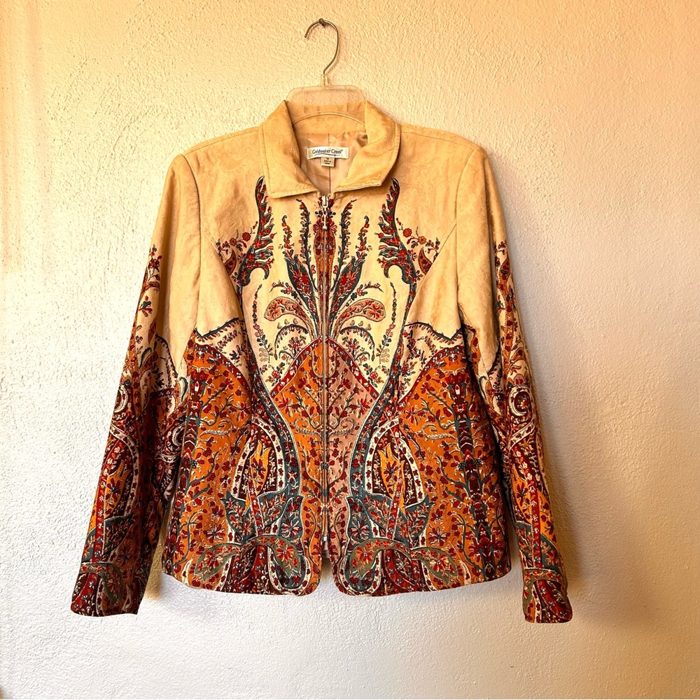 Coldwater Creek Paisley Zip-Front Jacket Cotton Boho Southwestern